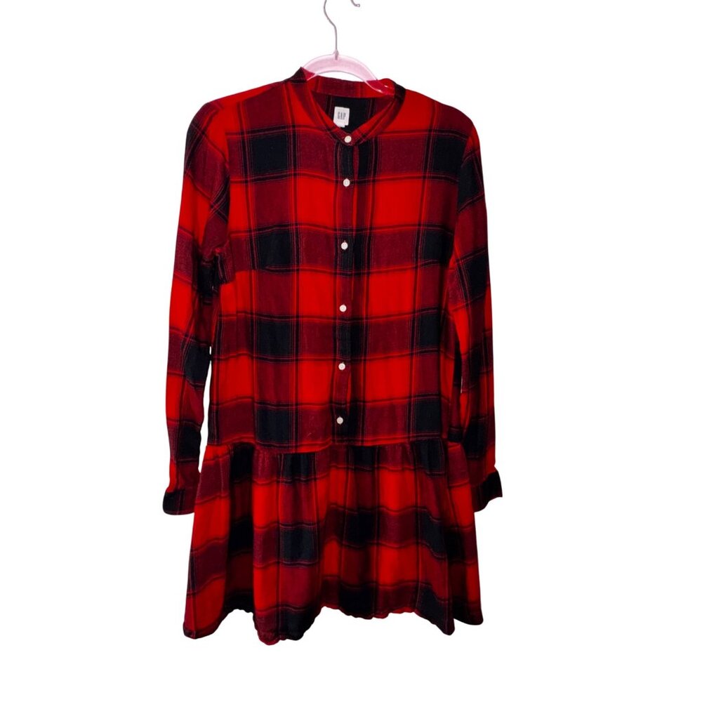 Gap Red Black Buffalo Plaid Shirt Dress Small Tall Lumberjack Preppy Punk Y2K‎